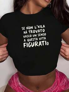 Italian Quote About Life Fashionable Women's Short Sleeve T-Shirts - Black - View 1