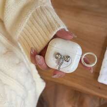 White Bow Earphone Case, Compatible With Apple 1/2/3/4/Pro/Pro2/Pro3 Protective Case, Luxury Rhinestone Anti-Drop Earphone Protective Cover - White - View 8