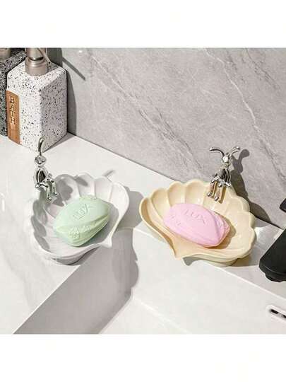 1pc Creative Soap Dish, Drain Soap Tray, Shell Design Soap Holder, Soap Rack For Bathroom, Soap Storage Rack, Bathroom Accessories