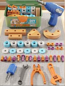 Juego de herramientas de construccion DIY para niños 126 piezas - Azul - Ver 10