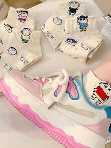 CRAYON SHINCHAN 5 Pairs Women's Crayon Shin-Chan Cartoon Pattern Soft & Comfortable Ankle Socks - Multicolor - View 7