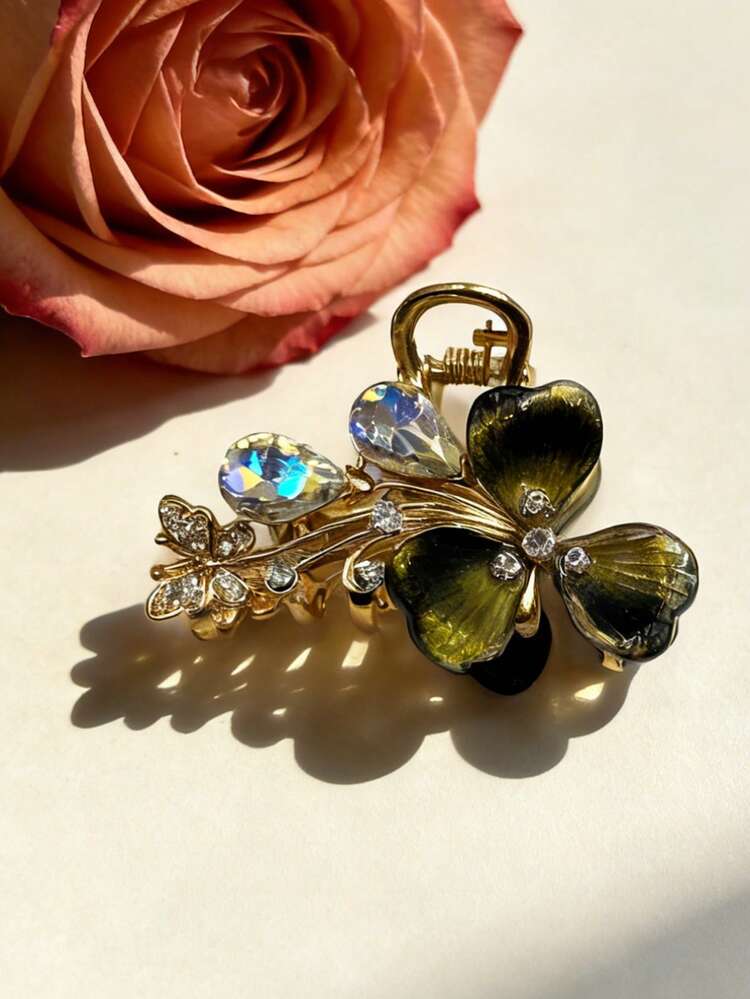 Alla hjärtans dag-present Y2K Sweet Girl-stil Skimrande klöver droppformad strass-hårklo Skimrande kronblad + droppformad strass Utsökt hårspänne Flerfärgade alternativ Lämplig för alla hjärtans dag-dejt/daglig pendling/tjejsammankomst Utsökt estetiskt hårtillbehör - Multifärgad - Visa 9