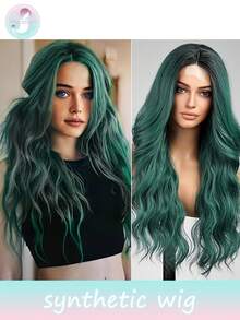 St. Patrick's Day Heat-Resistant Synthetic U-Shaped Lace Wig, 4*2 Wavy Curls, 24-Inch Green Medium Length, High-Quality Women's Headpiece For Everyday Use, Natural Soft Wig, Music Festival Party Wig - Green - View 1