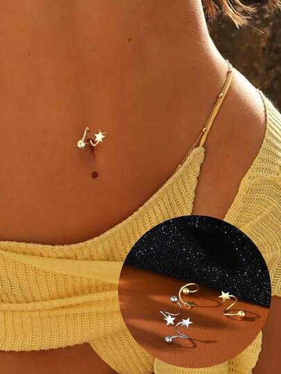 1 pieza Anillo de ombligo de plata de ley S925 con diseño minimalista de corazón y estrella retorcidos - Moda casual, adecuado para uso diario, regalo ideal para novia, mamá y hermana