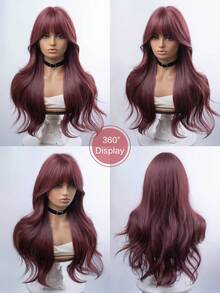 1 合成耐热酒红色卷发假发，纤维材质，适合日常使用，外观自然逼真（不含配件）。 - 酒紅色 - 查看 10