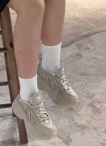 Adidas Originals OZGAIA 经典复古网眼低帮休闲厚底运动鞋，女款 - 杏灰色 - 查看 2