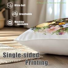 MEMNUN 4件套复活节花卉彩蛋篮小鸡兔子印花涤纶装饰枕套【不含枕芯】，尺寸：17.7*17.7英寸（45*45厘米）/19.69*19.69英寸（50*50厘米）/15.75*15.75英寸（40*40厘米），【单面印花】花卉蝴蝶彩蛋复活节春季主题抱枕套，房间装饰，家居装饰 - 彩色 - 查看 5