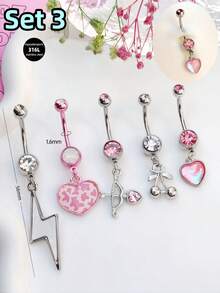Morlyda 5件套可爱甜美粉色钢制蝴蝶、爱心、花朵肚脐环，不锈钢蛇形十字肚脐环，亚克力星星吊坠肚脐环，闪电肚脐环，猫咪肚脐环，适合女性和女孩，可用于情人节、圣诞节、日常佩戴、派对、度假、聚会等场合。 - 粉色 - 查看 12