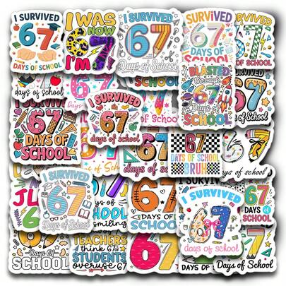 30pcs/2sheets Colorful 6 7 Theme Back To School Stickers, Fun Phrases Decals For Water Bottles, Laptops, Notebook & Gift Decoration, Back To School & Graduation Gift For Students & Friends