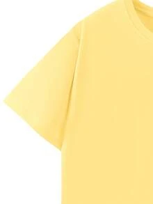 Tween Girl Summer Beach Style Artistic Print Round Neck Short Sleeve T-Shirt, New Spring/Summer Fashion - Yellow - View 5