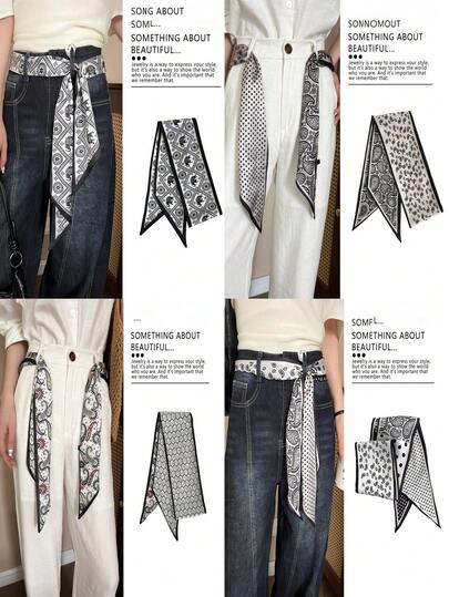 New Vintage Long Scarf Belt For Women, High-End Chiffon Ribbon Waist Decoration For Jeans, Skirts