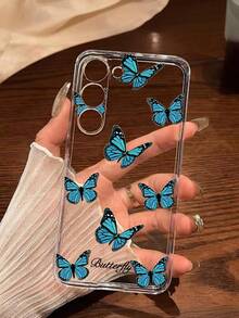 1pc Creative Fluttering Blue Butterfly Soft Phone Case, Compatible With Huawei Honor, Redmi, MOTO, Galaxy A04e/12/A13/A14/A34/A50/A52/A53/A54/S21/S22/S23/S24/S25/S25Ultra/S25FE/S26/S26 PLUS/S26 ULTRA/S26 EDGE, 6A/7A/8A, 12T/13T/15T/15T Pro - Clear - View 1