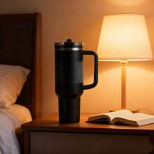 STANLEYO 40oz Sleek Matte Black Insulated Tumbler – Double-Wall Stainless Steel Cup With Handle, Textured Grip, Leak-Proof Reusable For Coffee, Tea & Daily Use | Ideal Holiday Gift For Family, Friends. - 黑色 - 查看 5