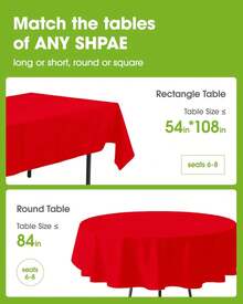 4/8/12 84 Inch Round Disposable Tablecloths, Thickened Waterproof PEVA Plastic Table Covers For Party, Wedding, Banquet & Daily Use - 紅色 - 查看 5