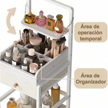 carrito organizadorUzelia Carrito Organizador de  con Ruedas Organizador de Cosméticos Perfumes Mujer con 2 Cajones Estuche de Cosméticos con 4 Compartimentos Almacenamiento de para Tocador Recámara - Blanco - Ver 5