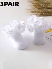3 Pairs 3D Floral Ruffle Princess Style Girls Socks - Multicolor - View 14