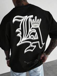 Mens Tshirts Manfinity LEGND Men's Street Style Letter Print Los Angeles T-Shirt Men's Fashion Print Casual T-Shirt Casual Summer T-Shirt, Comfortable Outdoor Casual Wear - 黑色 - 查看 8