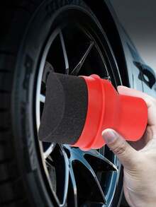 Cepillo esponja de mano para limpieza del interior del coche, esponja curva para pulir y encerar neumáticos, esponja de alta densidad para encerar - 1 pieza roja - Ver 2