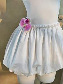 Đầm ngắn Happy Girl kiểu dáng thanh lịch, phối ren, nơ, dây mảnh, eo xếp ly, viền bèo nhún, chất liệu nhẹ, phong cách nghỉ mát, thích hợp cho mùa xuân/hè. - trắng - Xem 6