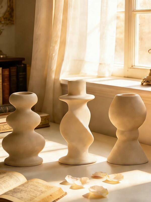 1 Set Modern Minimalist Ceramic Candle Holders, Unique Design, Ideal Home Decor. This Elegant Tabletop Accessory Is Perfect For Dining Table, Living Room, Wedding And Party Decoration, The Bohemian Style Candle Holders Can Enhance The Ambiance And Create A Cozy Atmosphere.