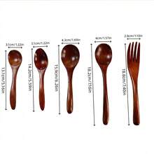 5件套多尺寸木制餐具套装 - 多功能可重复使用木制餐具，尺寸多样，适用于烹饪、用餐、餐厅、居家、户外野餐 - 理想的礼物 - 卡其色 - 查看 2