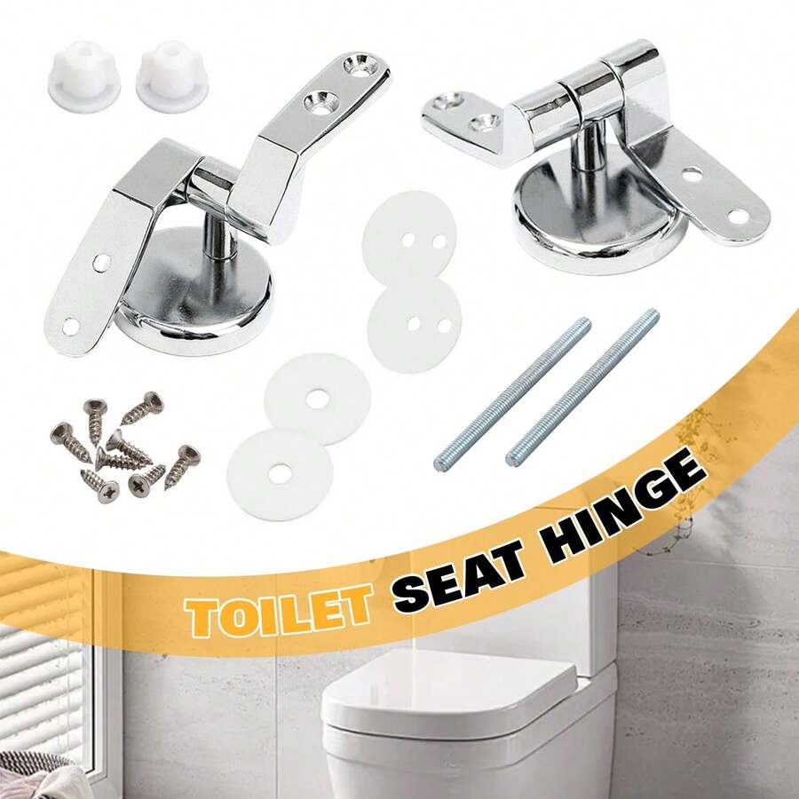 WC Toilet Seat Hinges Universal Part Replacement Fittings Hinge Set Silver - A - View 1