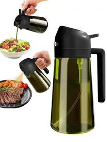1pc Olive Oil Dispenser For Kitchen - 2 In 1 Olive Oil Dispenser And Oil Sprayer - Olive Oil Dispenser Bottle -2 In 1 Oil Dispenser & Oil Sprayer For Cooking - Oil Dispenser For Kitchen, Olive Oil Dispenser Bottle For Kitchen, Barbecue, Salad. Christmas Stuff. - 軍綠色 - 查看 1