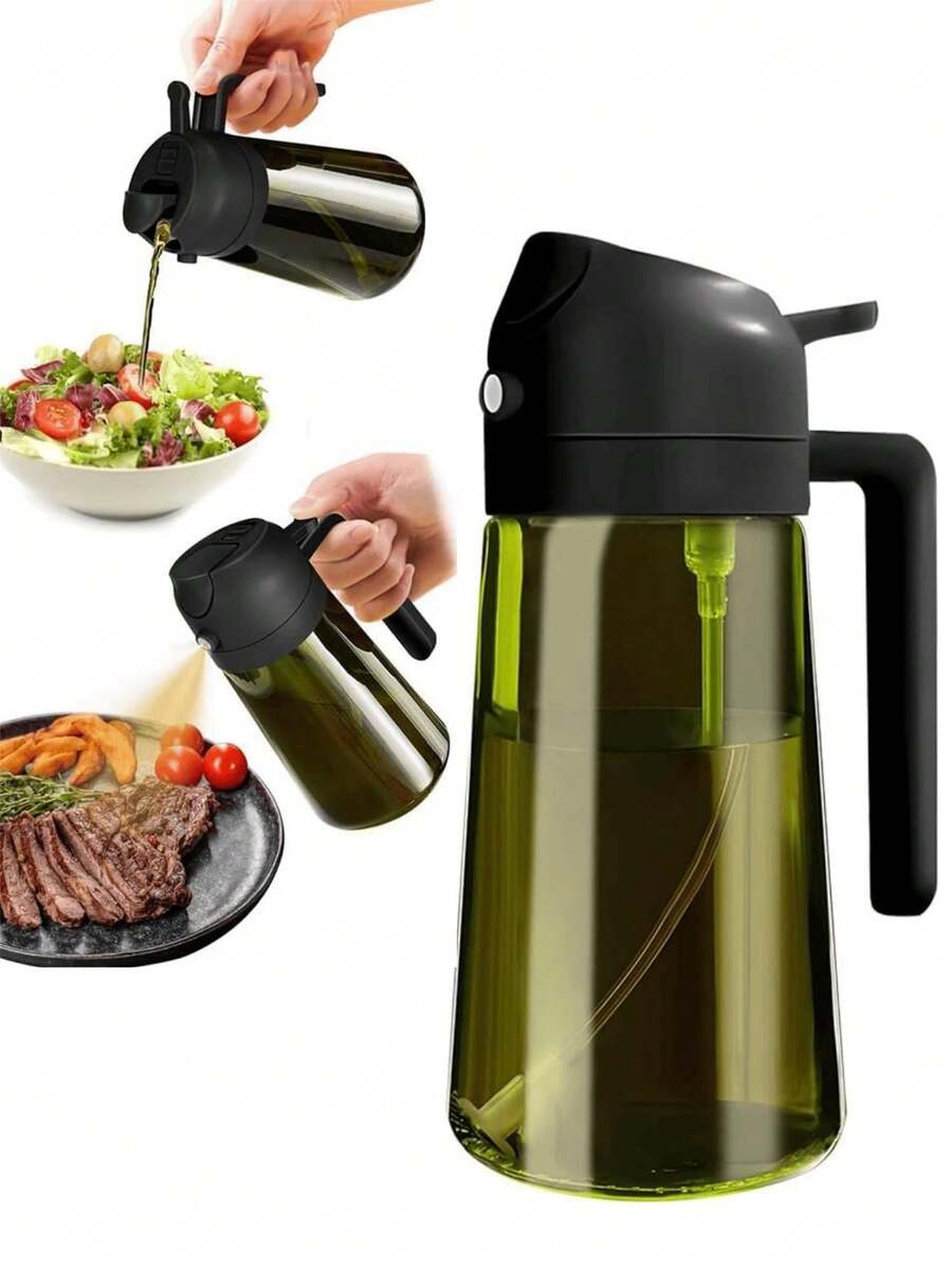 1pc Olive Oil Dispenser For Kitchen - 2 In 1 Olive Oil Dispenser And Oil Sprayer - Olive Oil Dispenser Bottle -2 In 1 Oil Dispenser & Oil Sprayer For Cooking - Oil Dispenser For Kitchen, Olive Oil Dispenser Bottle For Kitchen, Barbecue, Salad. Christmas Stuff. - 軍綠色 - 查看 1