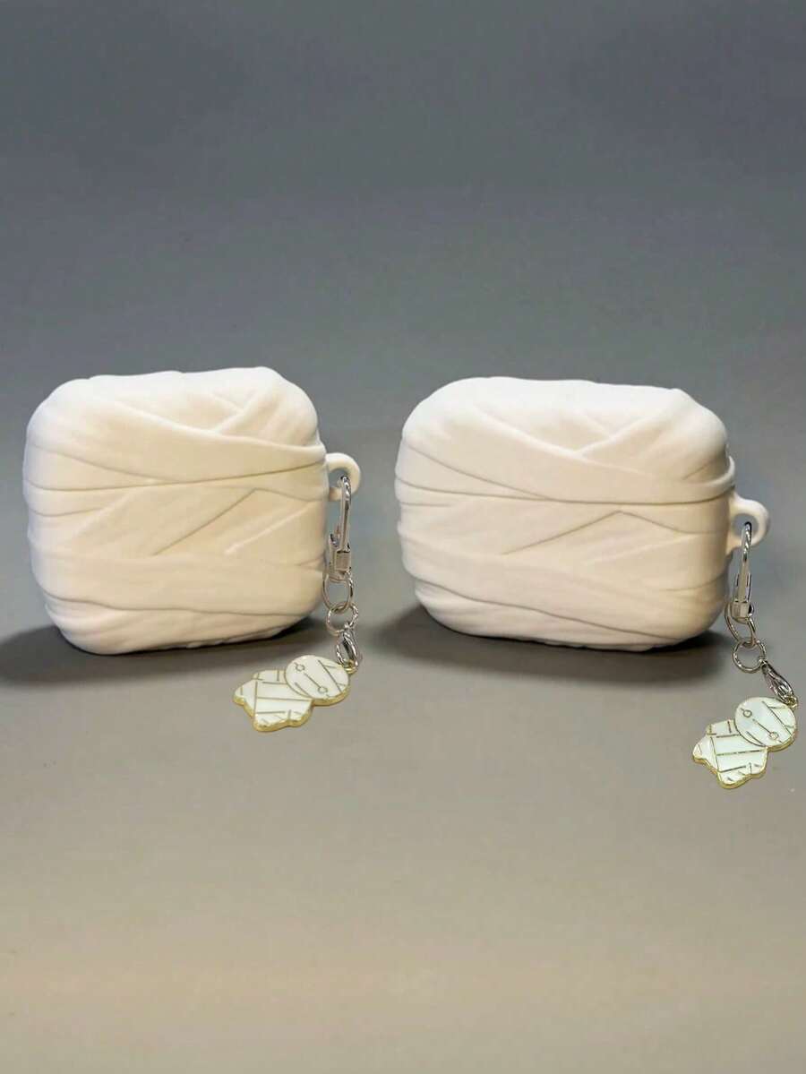 1pc Cute Cartoon Mummy Earphone Case Suitable For AirPods 1/2/3/4, Apple Wireless Bluetooth Earphone Protective Cover, Pro & Pro 2, Funny Silicone Soft Case With Mummy Pendant (Earphones Not Included) - White - View 1