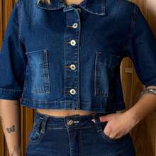 Women Denim Jackets & Coats - 深色水洗藍 - 查看 6
