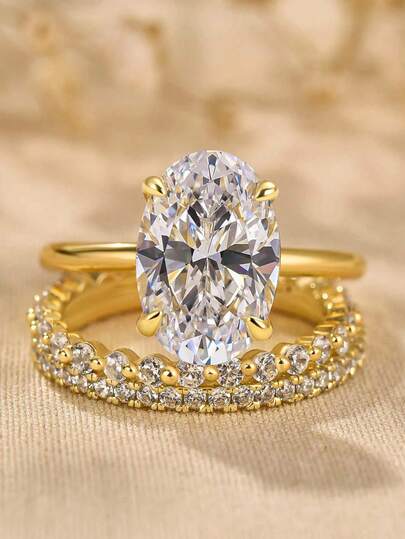 3 Pcs/Set Gorgeous Cubic Zirconia Ring Set For Women For Wedding Engagement Anniversary Jewelry Valentine's Day Gift