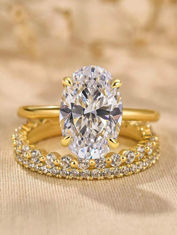 3 Pcs/Set Gorgeous Cubic Zirconia Ring Set For Women For Wedding Engagement Anniversary Jewelry Valentine's Day Gift