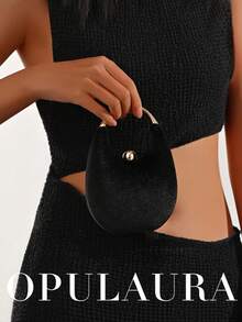 OpulAura 1 件装黑色天鹅绒材质，优雅水晶装饰手提包，2025 新款秋冬时尚派对金属肩带迷你钱包包，适合放置口红和珠宝配饰，适用于晚宴、婚礼、舞会、情人节等场合，无法容纳智能手机。 - 黑色 - 查看 8