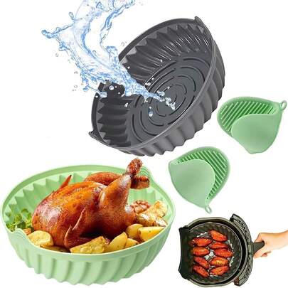 Silicona para Freidora de Air, 4 Pcs Air Fryer Silicon con Guantes para Cocina, Cocina Accesorios para Freidora de Aire, Bandeja para Hornear Reutilizable, para Microondas, Baking, Horno