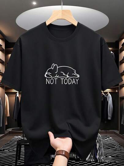 Camiseta de manga corta de cuello redondo con gráfico de perro perezoso "NOT TODAY" de verano casual y versátil