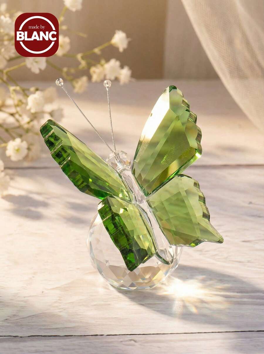 A Blue Crystal Butterfly Ornament, Purely Handcrafted, Made Of Geometric Crystal Material, Featuring A Lightweight Luxurious And Creative Transparent Crystal Butterfly Design, Suitable As A Gift For Valentine's Day, Halloween, Christmas, And Birthday Parties. - Green - View 1