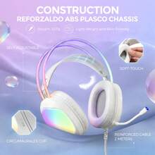 MARVO Over-Ear Gaming Headset - RGB Illuminated Earcups And Headband, Wired USB + 3.5mm Dual Plugs, 50mm Drivers, Dual Headband PU Ear Pads, External Microphone With Blue Light, Omnidirectional Microphone, Earcup Volume Control, Suitable For Gaming/Office/Study. - 白色 - 查看 4
