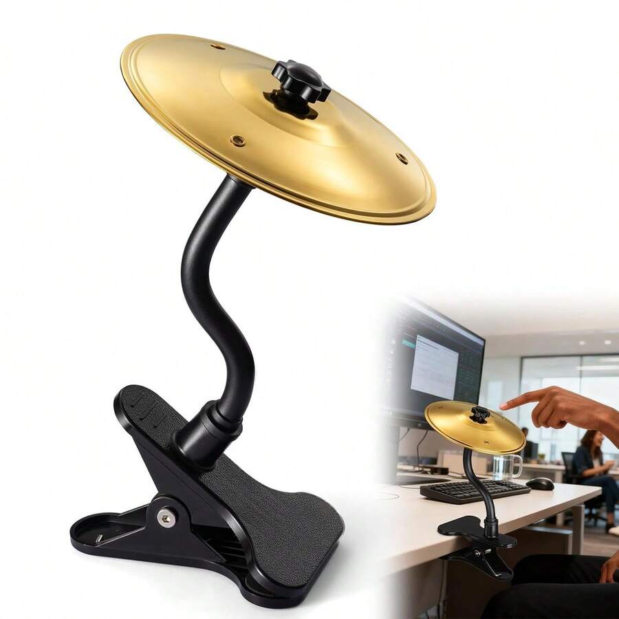 Mini Clip-On Desktop Cymbal, Mini Desk Drum For Music Lovers, Relieve Your Work & Study Stress With Fun Gold Percussion Accessory, Easy Installation For Most Desk Types - Vàng - Xem 1