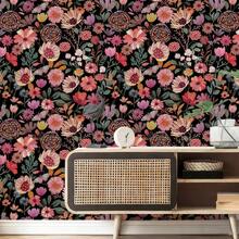 1卷波西米亚风花卉自粘壁纸 - 可撕贴可移除壁纸，彩色花卉图案，复古农舍风格，宽17.32英寸，装饰墙贴，家居装饰DIY贴纸，客厅装饰及配件，厨房壁纸，美观壁纸，租房者适用自粘壁纸，节日装饰壁纸 - 花卉 - 查看 8