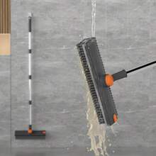 Floor Scrub Brush With Long Handle, 3 In 1 Scrape And Heavy-Duty Stiff Bristle Floor Scrubber Brush With Squeegee And Tweezer For Cleaning Tile Wall Deck Bathroom Patio Garage Kitchen - Grey - View 7