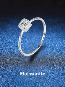 BLOVEMEE 1枚优雅925银4*4毫米方形莫桑石戒指，适合女性日常佩戴、派对、度假、情人节、母亲节、结婚纪念日等场合，也是一份精美的女士珠宝礼物。 - 銀色 - 查看 1