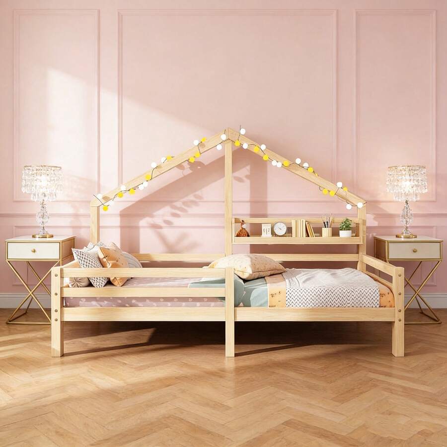 Kids Bed Frames, Headboards & Footboards - Natural + Pine + 90cm*200cm - View 1