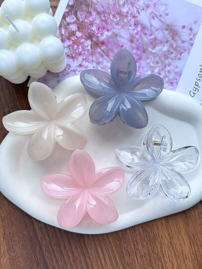 4pcs/Set Women Jelly Color Solid Flower Plastic Hair Clips, Fashion Versatile, Elegant Minimalist, Solid Marble Pattern Hair Claws, Suitable For Daily, Casual, Party, Beach, Vacation, Hairstyling, Face/Hair Washing, Makeup, Outfit Accessories, Autumn Fashion Hair Clips, Autumn Hair Accessories, Winter Hair Clips, Summer Hair Clips
