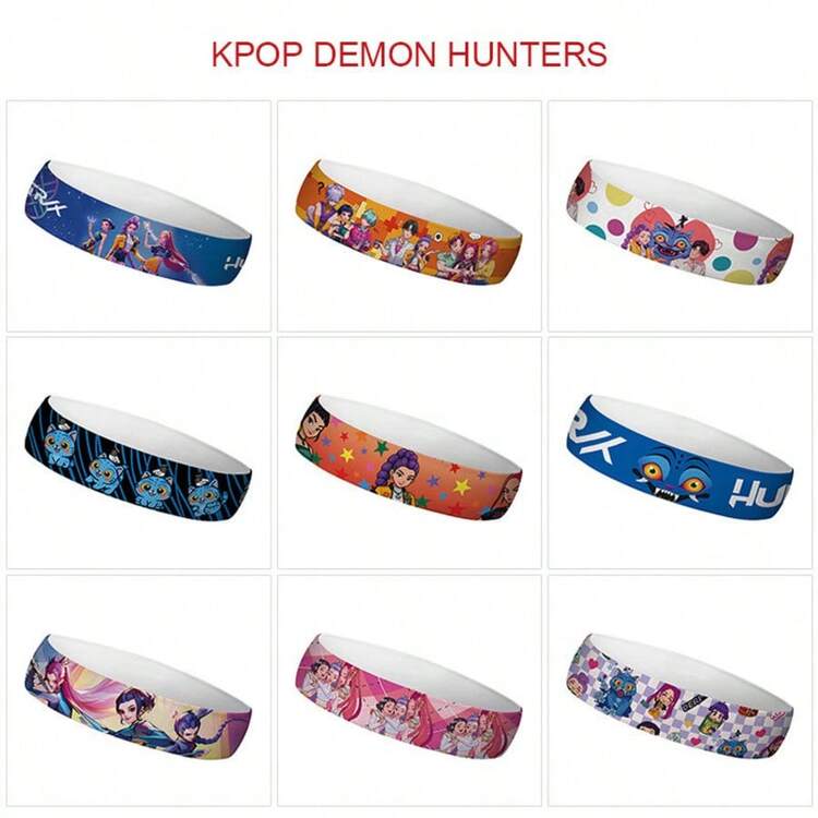 Mattel K-POP Witch Hunter Style Elastic Headband Series: Fashion Colorful Printed Pattern, Youthful Vitality, Soft Elastic Fabric, Comfortable Fit, Won't Slip, Suitable For Sports, Yoga, Daily Hairstyle Fixing, Unisex, Campus Gift Choice, 3 Colors Available, Washable, Showcase Personalized And Energetic Style. - Multicolor - View 8