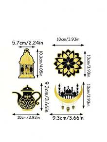 9件套蓝/黑开斋节装饰挂件，优雅的月亮、星星、城堡和灯笼图案，斋月纸质挂饰，主题派对装饰，开斋节派对用品，DIY装饰，适用于斋月、开斋节派对、开斋节晚宴装饰、DIY派对装饰 - 彩色 - 查看 9
