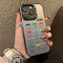 1個 ホットセリング 新しいしい2026年カレンダー柄 新鮮なやかなIMD電話ケース、カラフルなテキストデザイン、ファッショナブルなフルカバー耐衝撃保護カバー互換性  17/16/11/13/15/15 Plus/15 Pro/15 Pro Max/12/14 Pro Max/12 Pro Max/12 - 透明な黒 - チェックする 7