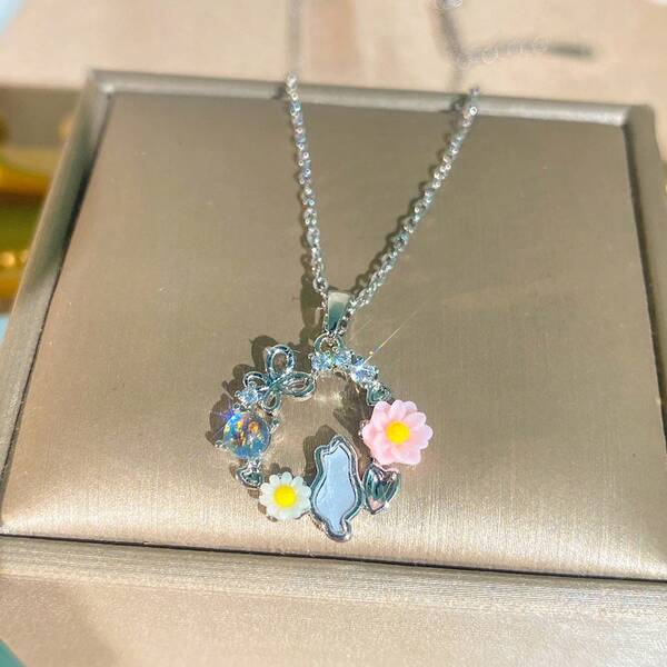 1pc Fashion Exquisite Inlaid Rhinestone Butterfly Wreath Pendant Necklace For Women's Light Luxury Temperament Clavicle Chain