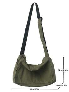 Vintage Minimalist Versatile Flap Shoulder Bag, Thick Washed Canvas Bag, Casual Versatile Large Capacity American Messenger Bag, College Style Japanese University Student Schoolbag, Short Trip Travel Bag, Simple Street Cloth Bag, Black Crossbody Bag , Old Money - 綠色 - 查看 6