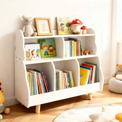 White Kids Wooden Bookcase 3-Tier Open Cubes Display Shelf, Books & Toys Display Rack Shelves, Small Stuff Storage Cabinet Storage Organizer, DIY Bookshelf For Home Decoration, Nursery, Classroom, Ideal Furniture Choice As Birthday Gift & Christmas Gift