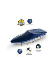 Funda Universal para Barco, Cubierta Impermeable de Grado Marino para Barcos de 16'-18.5' de Largo y hasta 98" de Ancho, Resistente y con Protección UV, Ideal para Botes de Pesca,41020249 - Negro - Ver 2